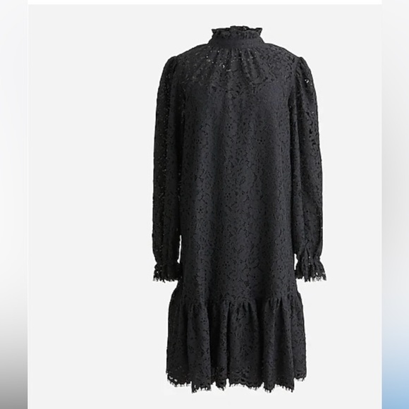 NWT J. Crew black lace ruffle neck dress XL - Picture 3 of 12